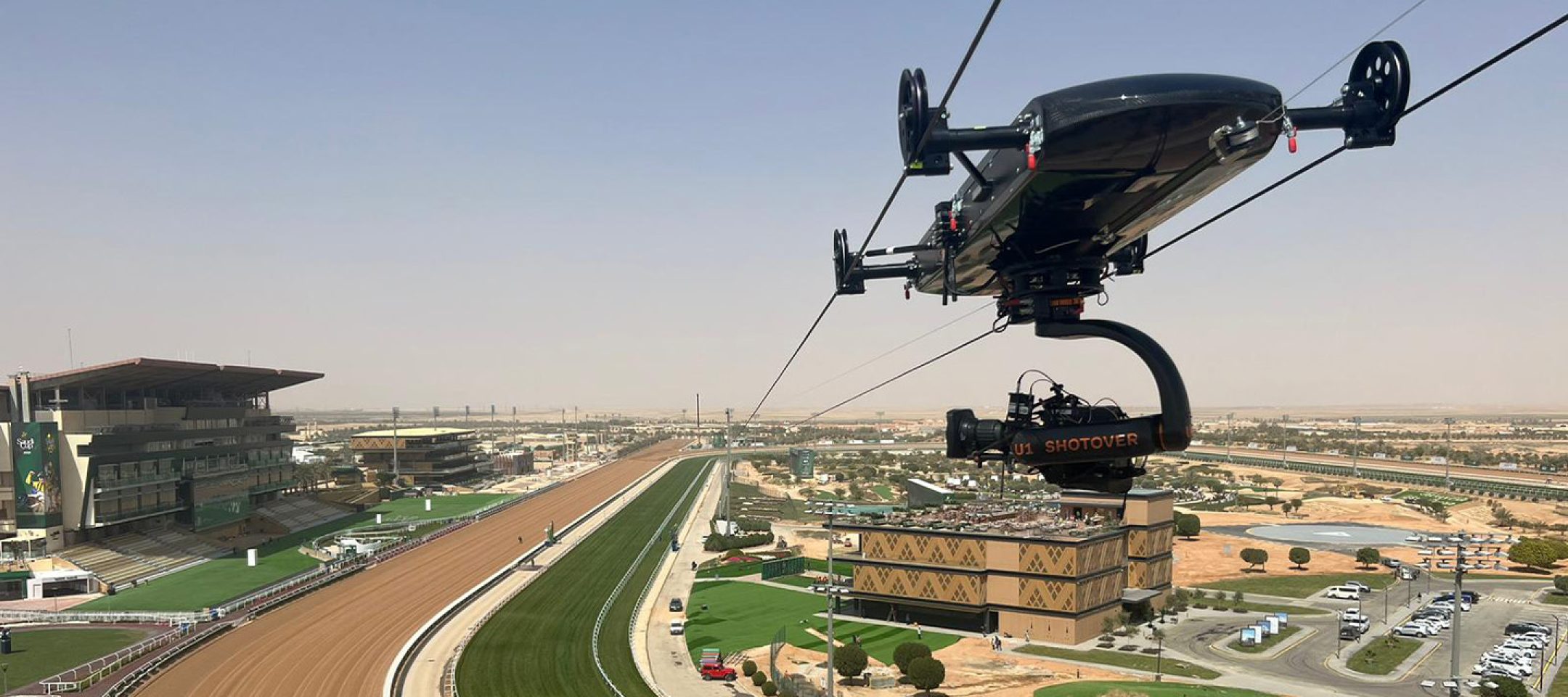 Wirecam system above a race course in Saudi Arabia.