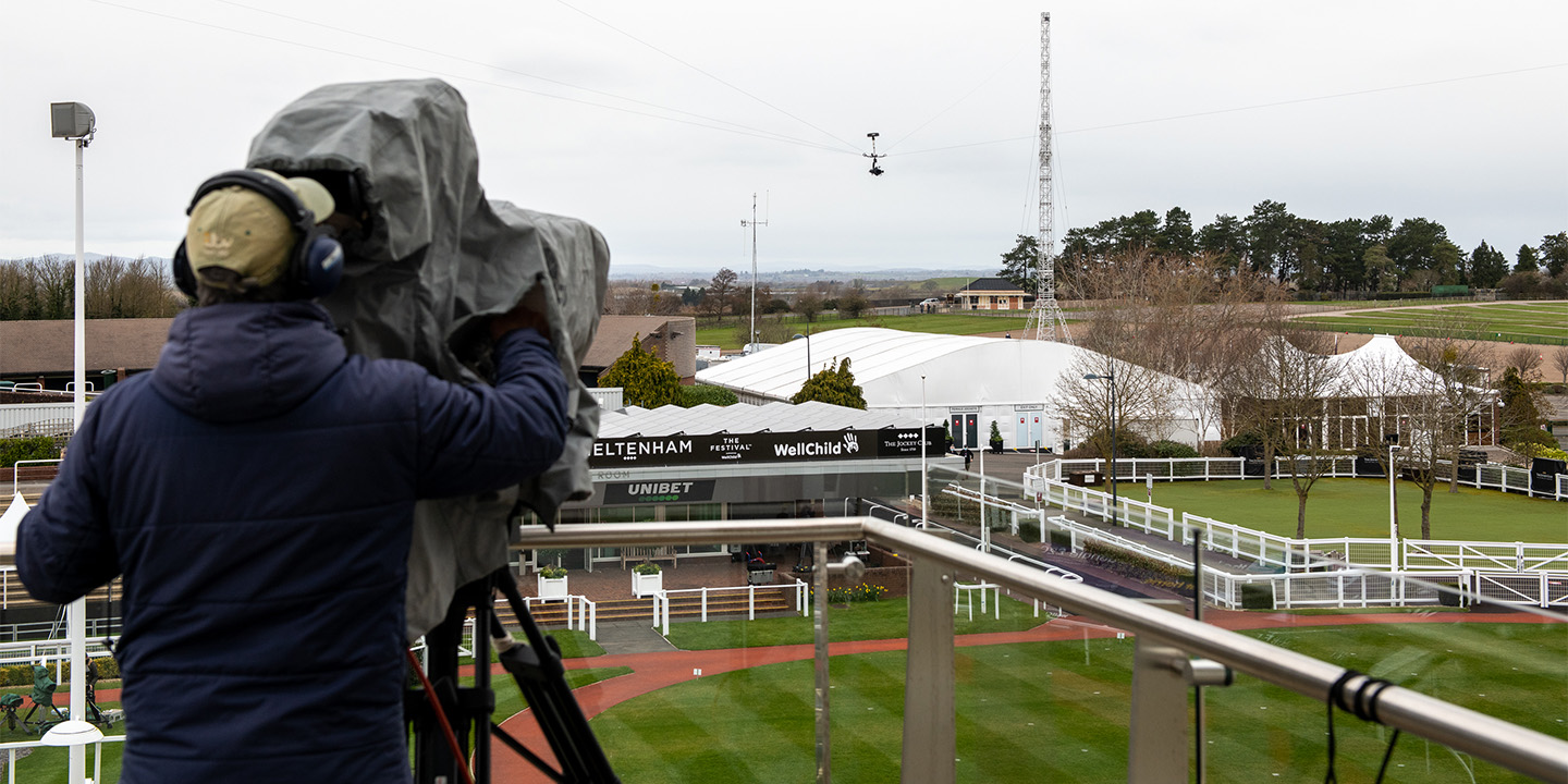 Broadcasting ITV Horse Racing at Cheltenham Festival 2022, featuring West End Rigging's Wirecam and Truss Tower installation.