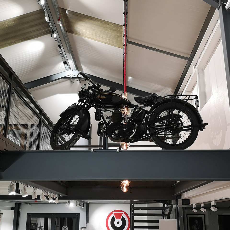 Permanent installation of a motorbike.