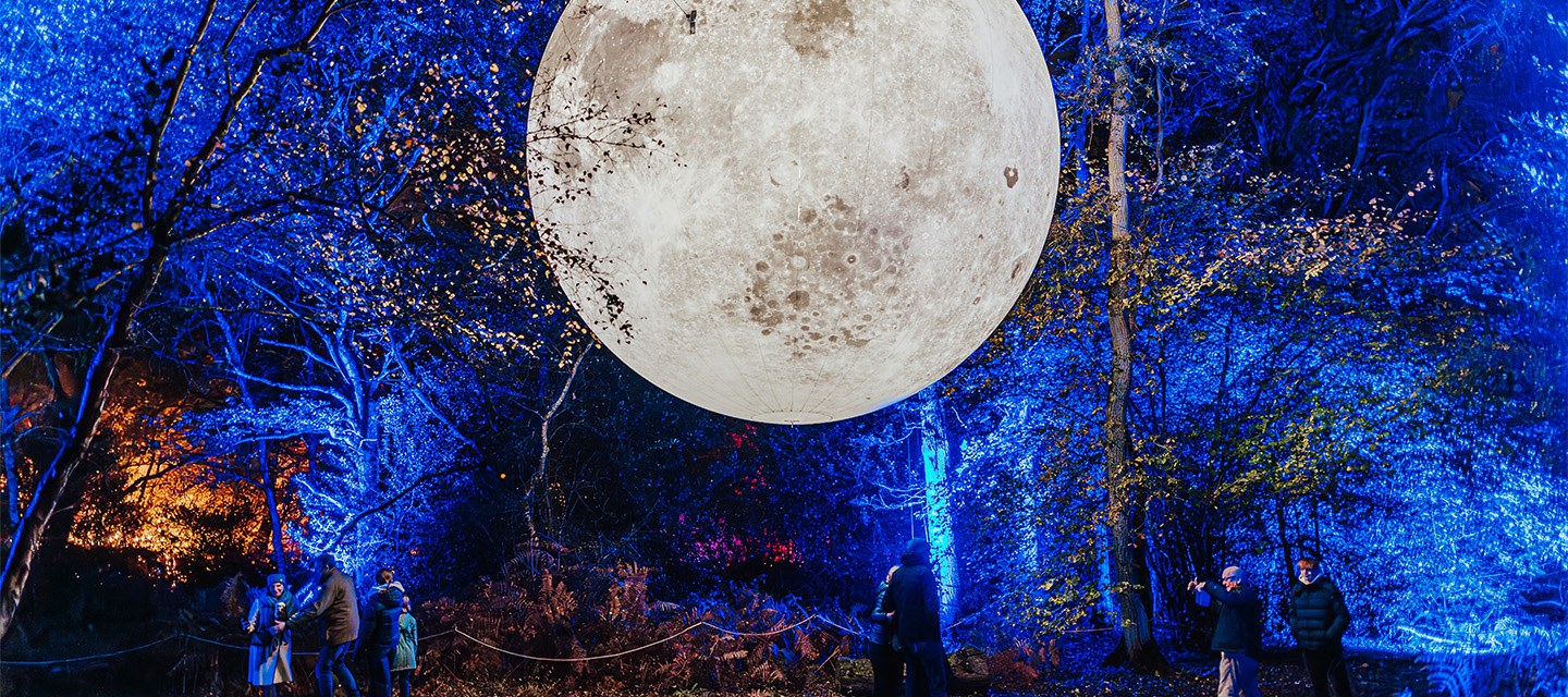 Rigging installation of a giant inflatable moon.