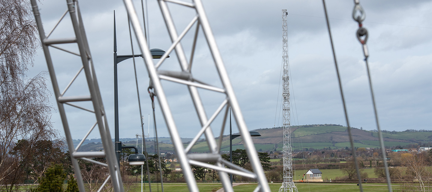 A truss tower at a racecourse